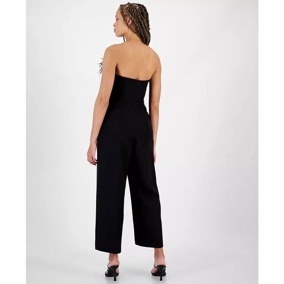 Sam Edelman Women's Black Strapless Feather-Trim Jumpsuit Size 14 Party Cocktail - Picture 13 of 13